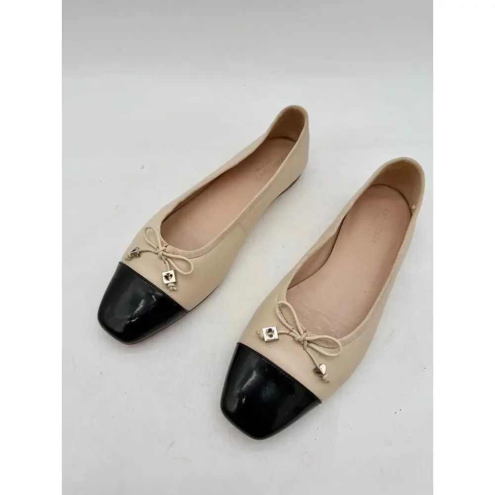 Kate Spade New York Pavlova Leather Flats Black Bare Cap Toe Ballet Shoes 8B